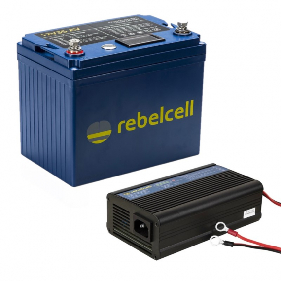 Rebelcell 12V35 AV li-ion batteri (432 Wh) Med Laddare 12.6V10A Li-ion i gruppen Marinelektronik & Båt / Marinbatterier & Laddare / Marinbatterier / Litiumbatterier hos Sportfiskeprylar.se (12035AVREUApaket)