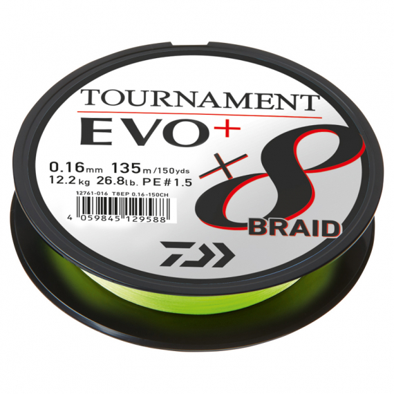 Daiwa Tournament X8 Braid Evo+ Chartreuse 135m i gruppen Fiskelinor / Flätlinor & Superlinor hos Sportfiskeprylar.se (216401r)