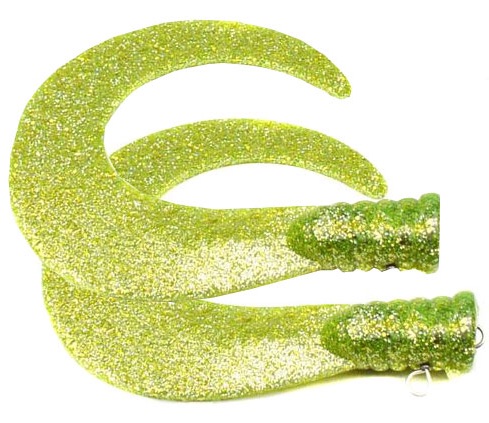 SvartZonker Big Tail (2-pack) - Chartreuse glitter i gruppen Fiskedrag / Jiggar & Gummibeten / Extra Tails & Curlys hos Sportfiskeprylar.se (ZS101101)