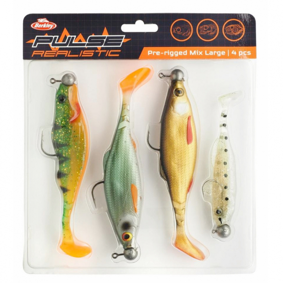 Berkley Pulse Realistic Pre-Rigged Mix Large (4-pack) i gruppen Fiskedrag / Jiggar & Gummibeten / Abborrjiggar & Gösjiggar hos Sportfiskeprylar.se (1571048)