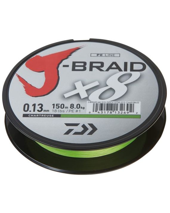 Daiwa J-Braid X8 150m Chartreuse, 0.35mm i gruppen Fiskelinor / Flätlinor & Superlinor hos Sportfiskeprylar.se (203877)
