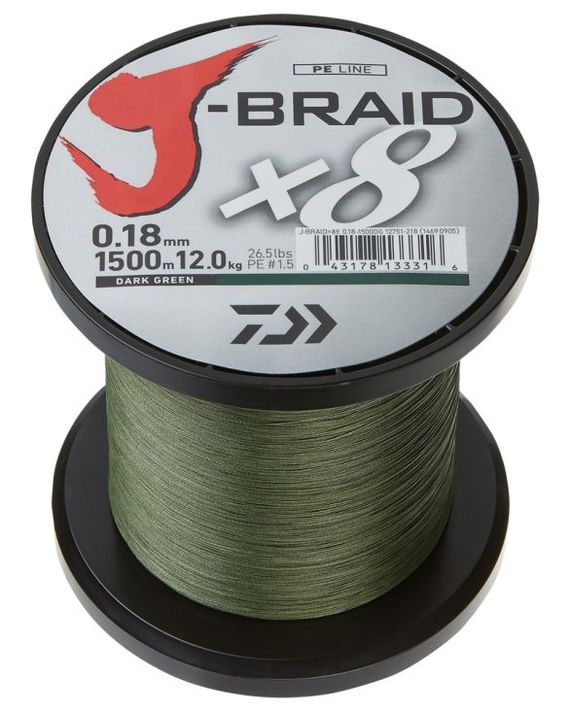 Daiwa J-Braid X8 1500m Dark Green i gruppen Fiskelinor / Flätlinor & Superlinor hos Sportfiskeprylar.se (200200r)