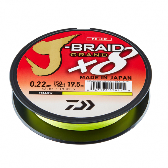Daiwa J-braid Grand X8 Yellow 135m i gruppen Fiskelinor / Flätlinor & Superlinor hos Sportfiskeprylar.se (210654r)
