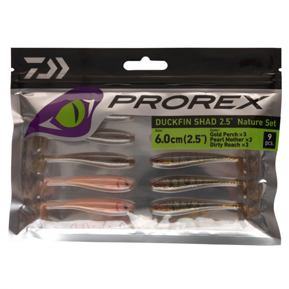 Daiwa PX Duckfin Shad 6,3cm (9-pack) - Nature Set i gruppen Fiskedrag / Jiggar & Gummibeten / Abborrjiggar & Gösjiggar hos Sportfiskeprylar.se (32-216784)