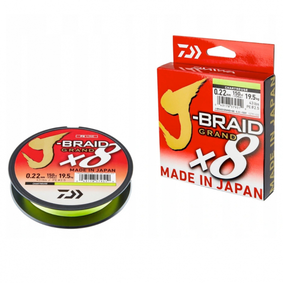 Daiwa J-Braid Grand X8 135m Chartreuse i gruppen Fiskelinor / Flätlinor & Superlinor hos Sportfiskeprylar.se (32-217526r)
