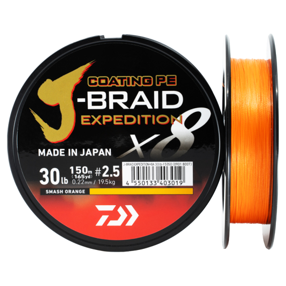 Daiwa J-Braid Expedition x8E 150m Smash Orange i gruppen Fiskelinor / Flätlinor & Superlinor hos Sportfiskeprylar.se (32-222755r)