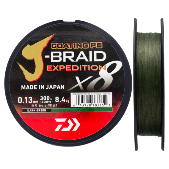 Daiwa J-Braid Expedition x8E 300m Dark Green i gruppen Fiskelinor / Flätlinor & Superlinor hos Sportfiskeprylar.se (32-222773r)