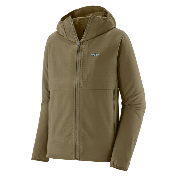 Patagonia M\'s R1 TechFace Fitz Roy Trout Hoody Dark Ash i gruppen Kläder & Skor / Kläder / Tröjor / Fleecetröjor hos Sportfiskeprylar.se (81786-DKAS-Sr)