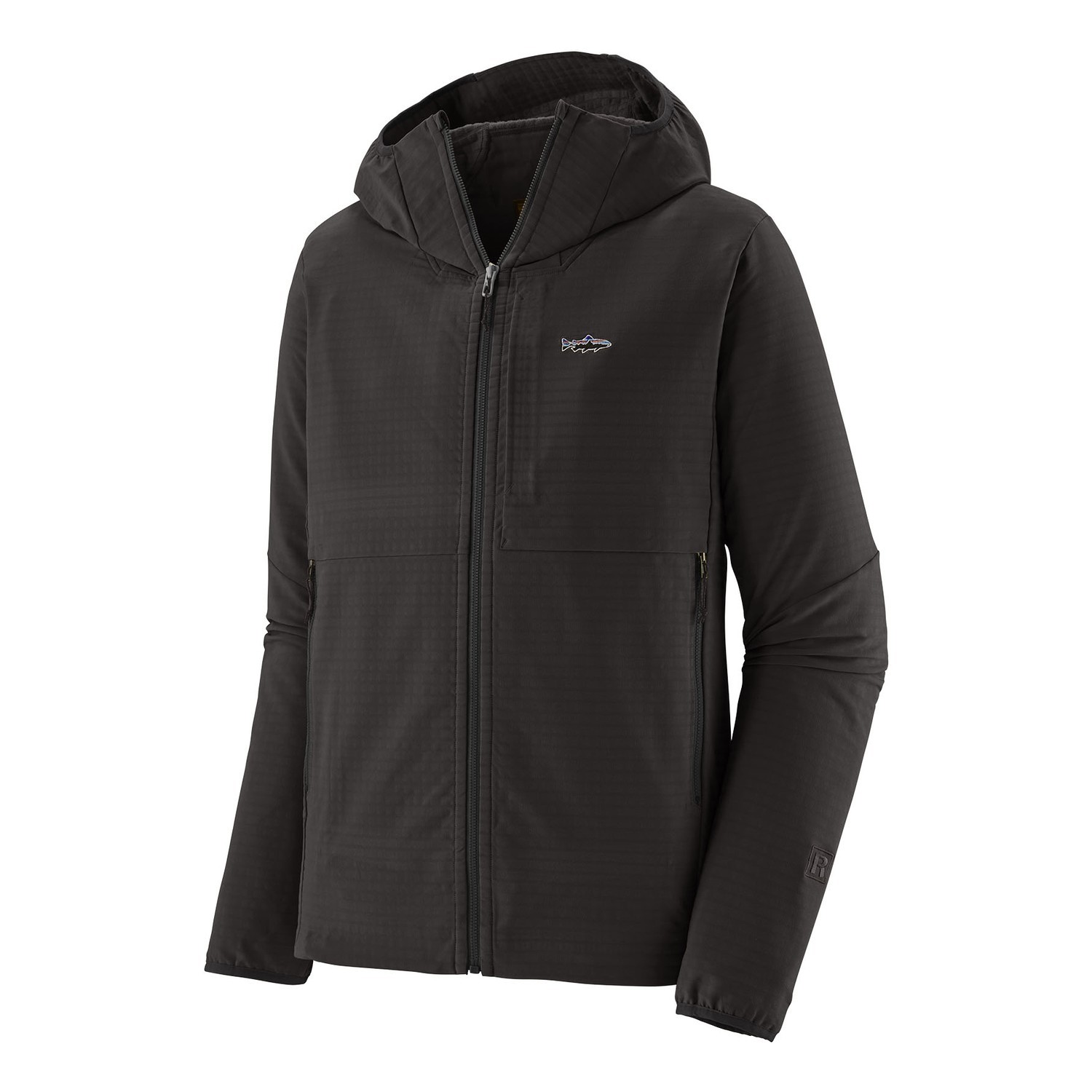 Patagonia M\'s R1 TechFace Fitz Roy Trout Hoody BLK i gruppen Kläder & Skor / Kläder / Jackor / Vindjackor hos Sportfiskeprylar.se (81787-BLK-XXLr)
