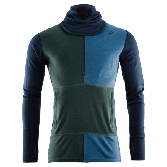 Aclima WarmWool Hoodsweater w/zip M\'s Navy Blazer/Green Gables/Coastal Fjord i gruppen Kläder & Skor / Kläder / Underställ & Underkläder / Underställströjor hos Sportfiskeprylar.se (90-107465r)