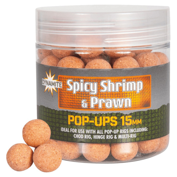 Dynamite Baits Spicy Shrimp & Prawn Pop-Ups 15mm i gruppen Fiskedrag / Boilies, Krokbeten & Mäsk / Popups & Wafters hos Sportfiskeprylar.se (ADY040976)