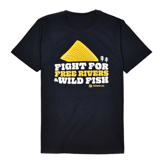 Frödin \'Free Rivers & Wild Fish\' Heavyweight T-Shirt - Black i gruppen Kläder & Skor / Kläder / T-shirts hos Sportfiskeprylar.se (OT-FRHLr)