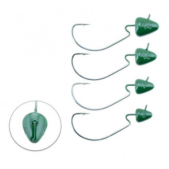 Svartzonker Offset Bismuth Dark Green (2-pack) i gruppen Krok & Småplock / Jiggskallar / Offset Jiggskallar hos Sportfiskeprylar.se (SZ115462r)