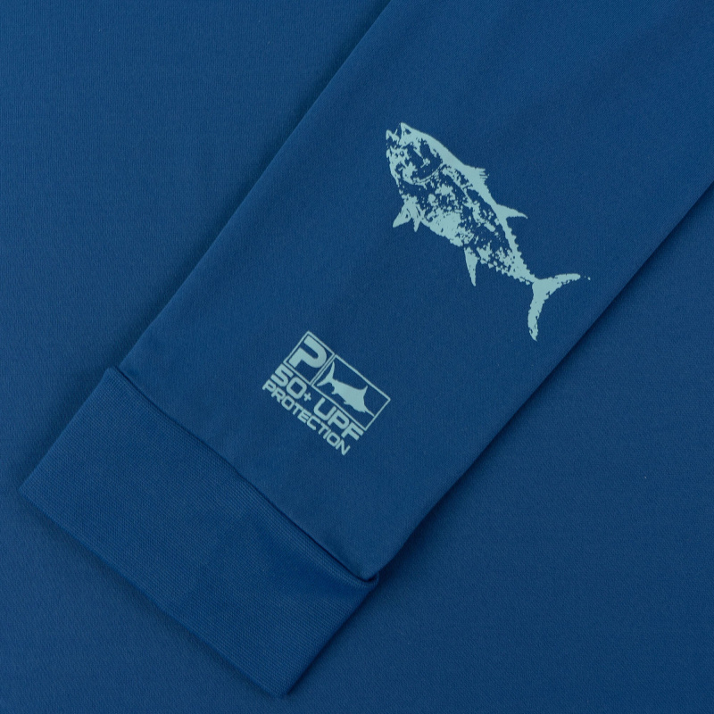 Pelagic Aquatek Hoodie Gyotaku Smokey Blue