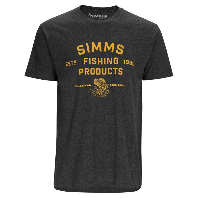 Simms Stacked Logo Bass T-Shirt Charcoal Heather