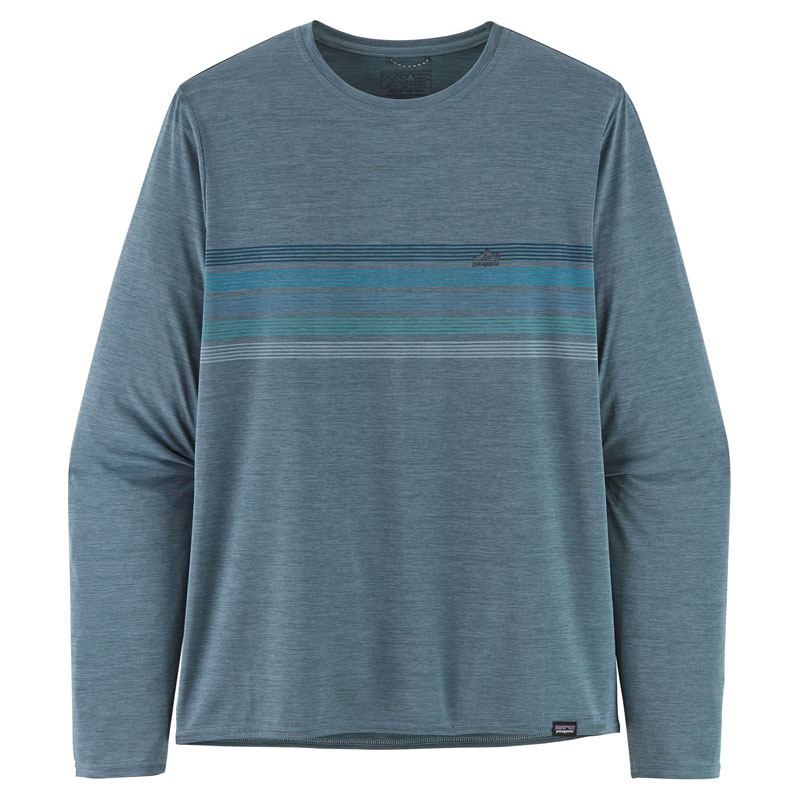 Patagonia M\'s L/S Cap Cool Daily Graphic Shirt Line Logo Ridge Stripe: Light Plume Grey X-Dye
