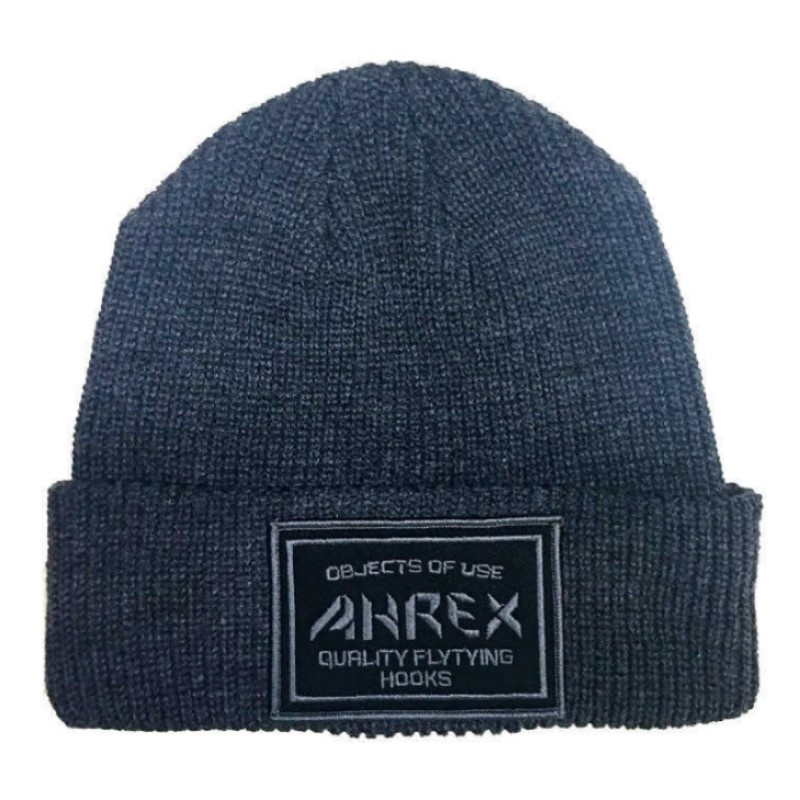 Ahrex Ribbed Knit Woven Patch Beanie - Dark Grey