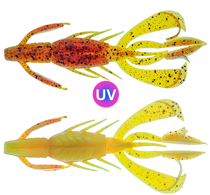 PerchFight Crayfish 4.4\'\' 5-Pack , Motoroil Glitter Orange